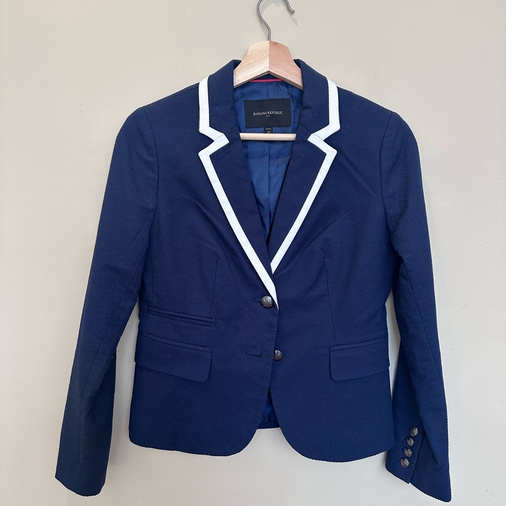 Banana Republic Navy Blazer with White Piping